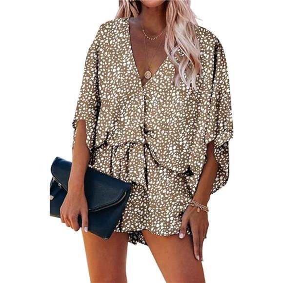 Women’s Leopard Print Shorts Jumpsuit Wrap V Neck Loose...